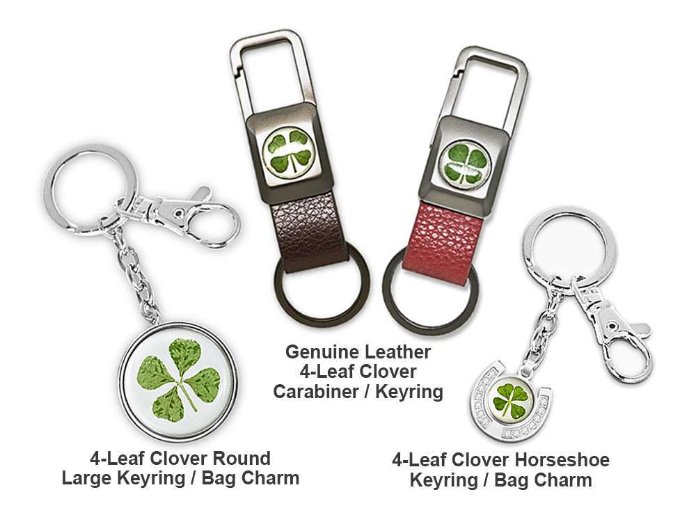 2 Cloverpanel 4 Leaf Clover Bag Charm Carabiner Horseshoe Leather Keyring